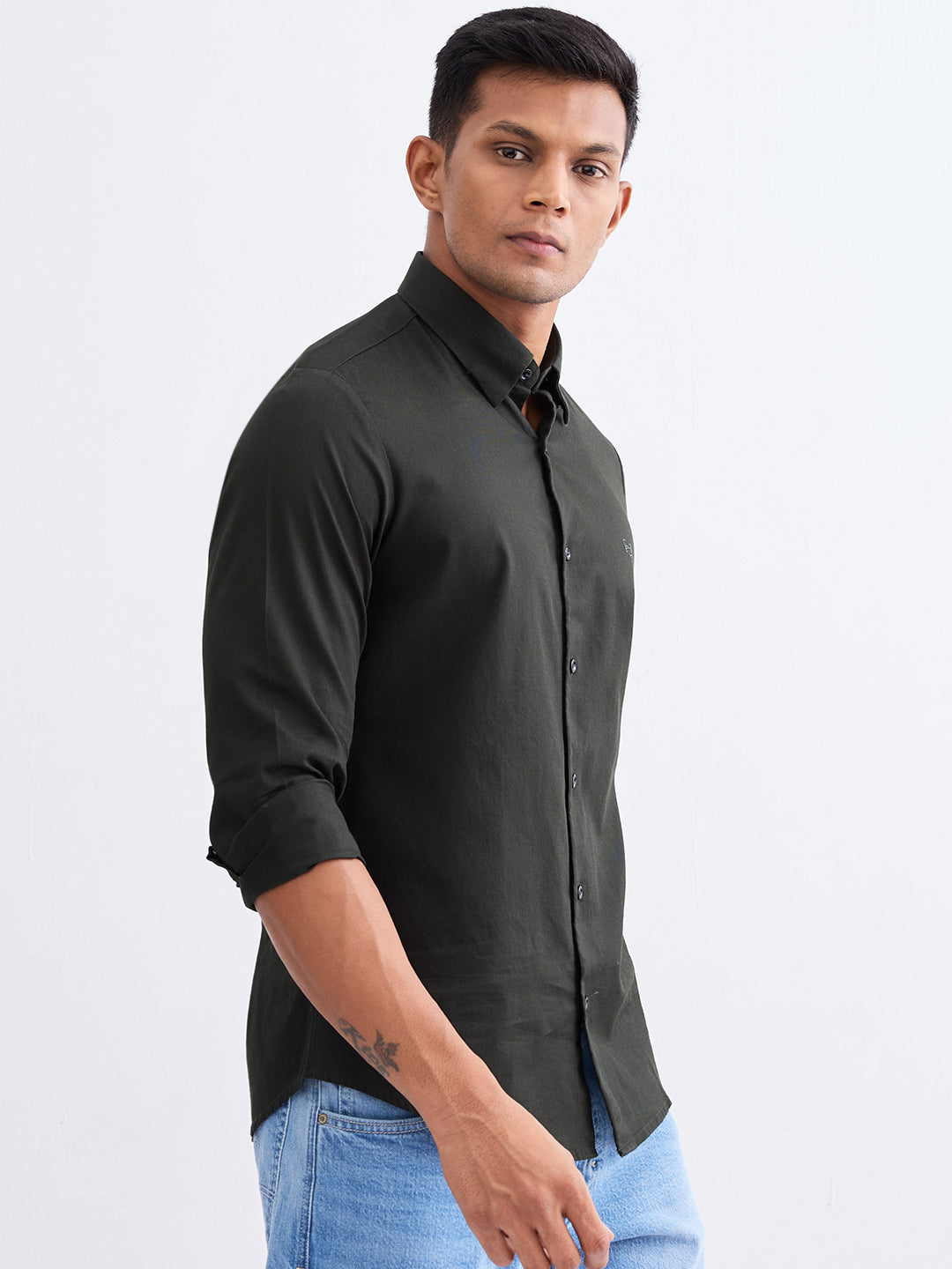 Spykar Botanical Green Slim Fit Casual Shirts For Men