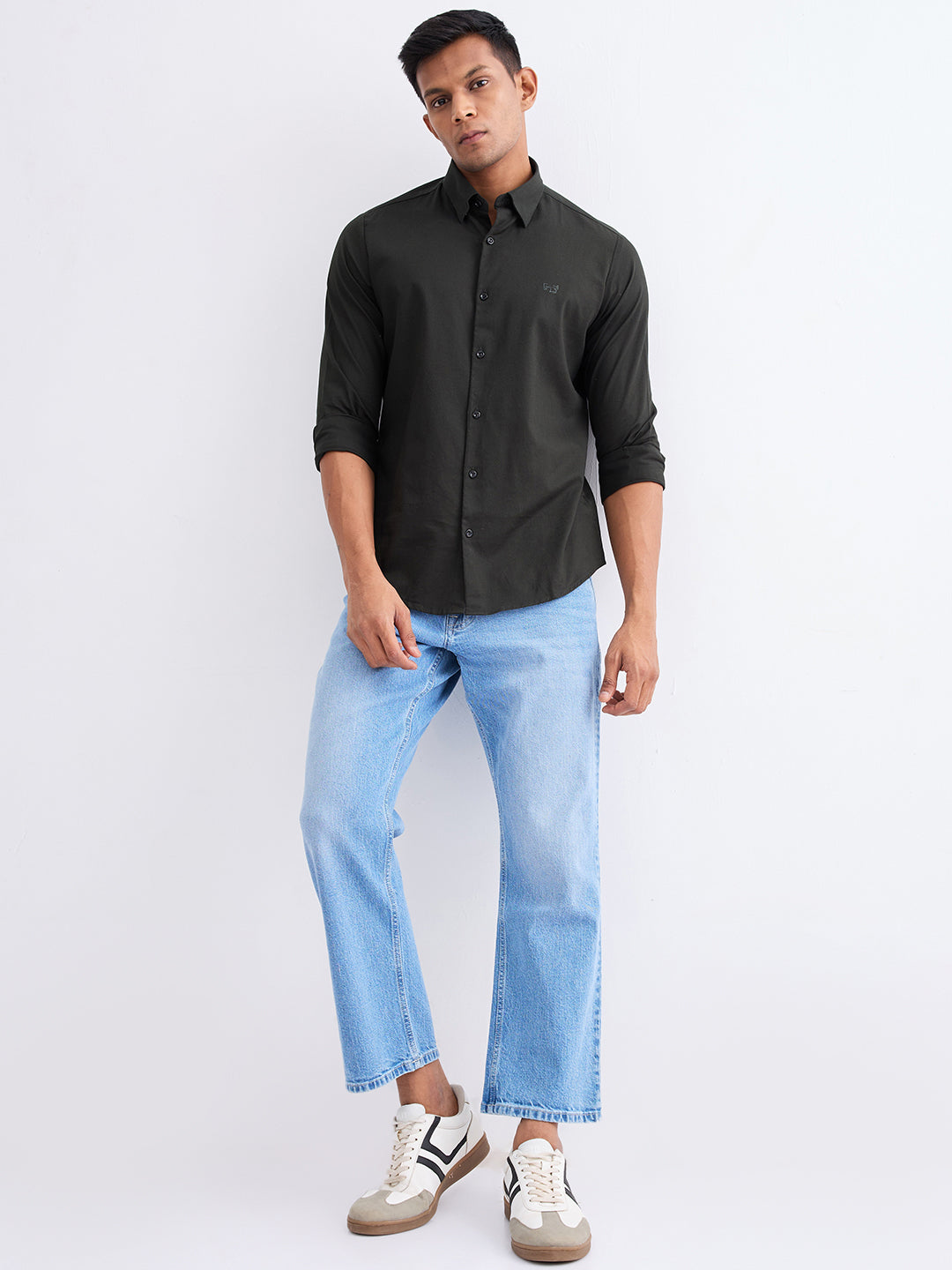 Spykar Botanical Green Slim Fit Casual Shirts For Men