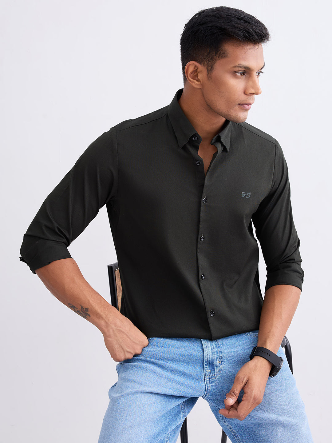 Spykar Botanical Green Slim Fit Casual Shirts For Men