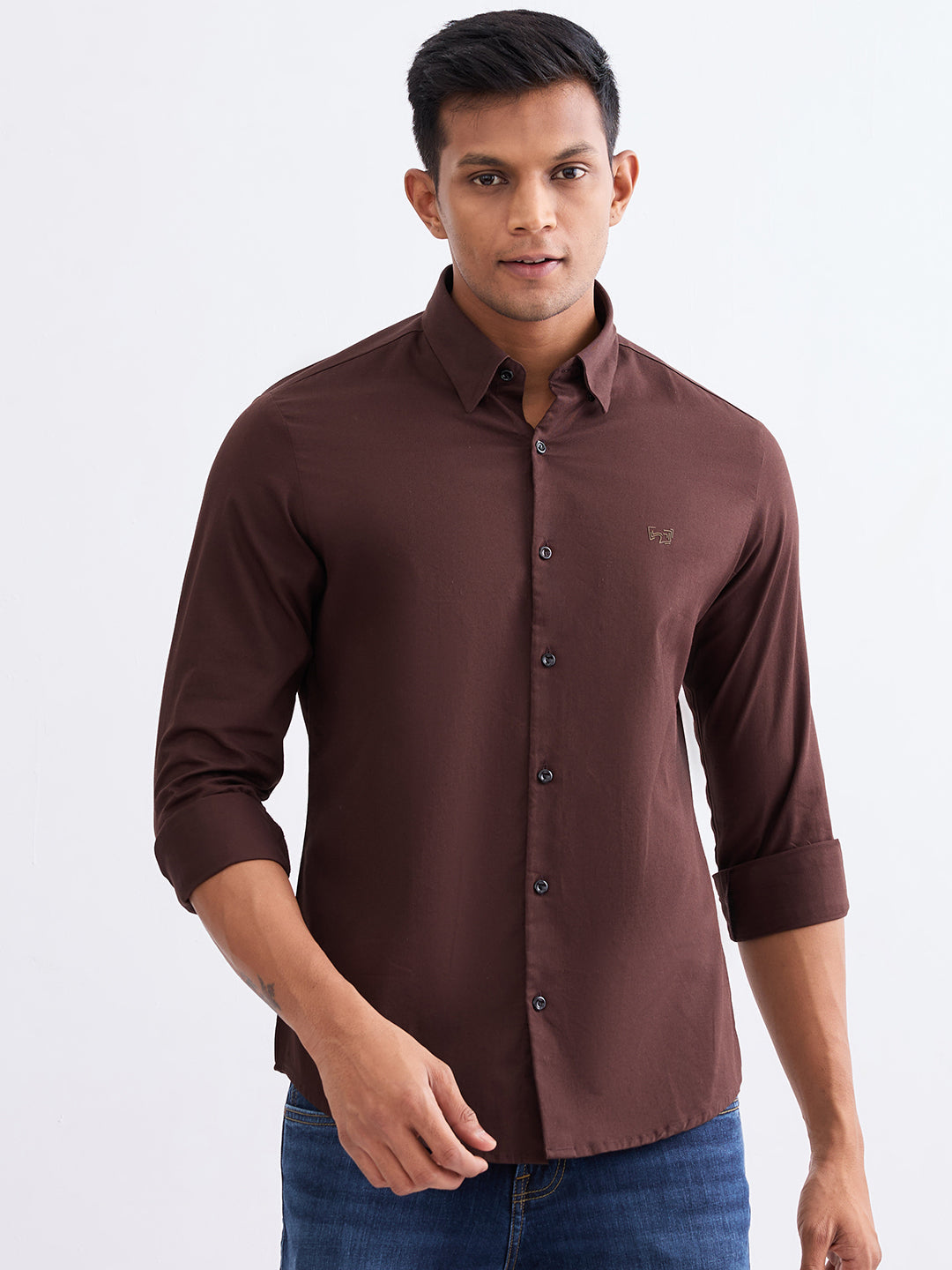 Spykar Friar Brown Slim Fit Casual Shirts For Men