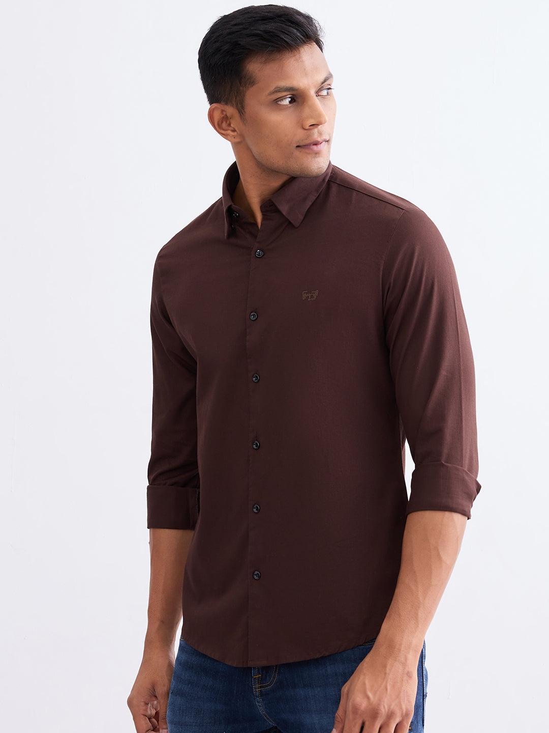 Spykar Friar Brown Slim Fit Casual Shirts For Men