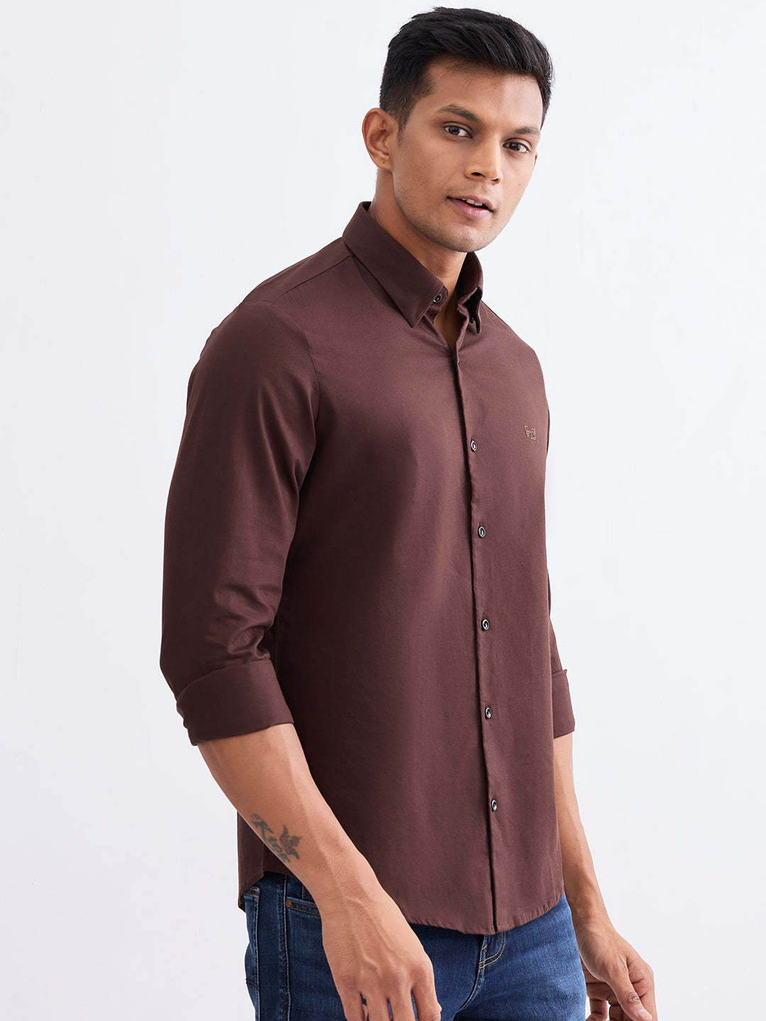 Spykar Friar Brown Slim Fit Casual Shirts For Men