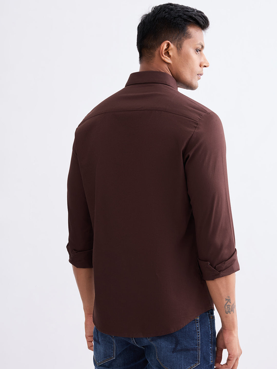 Spykar Friar Brown Slim Fit Casual Shirts For Men