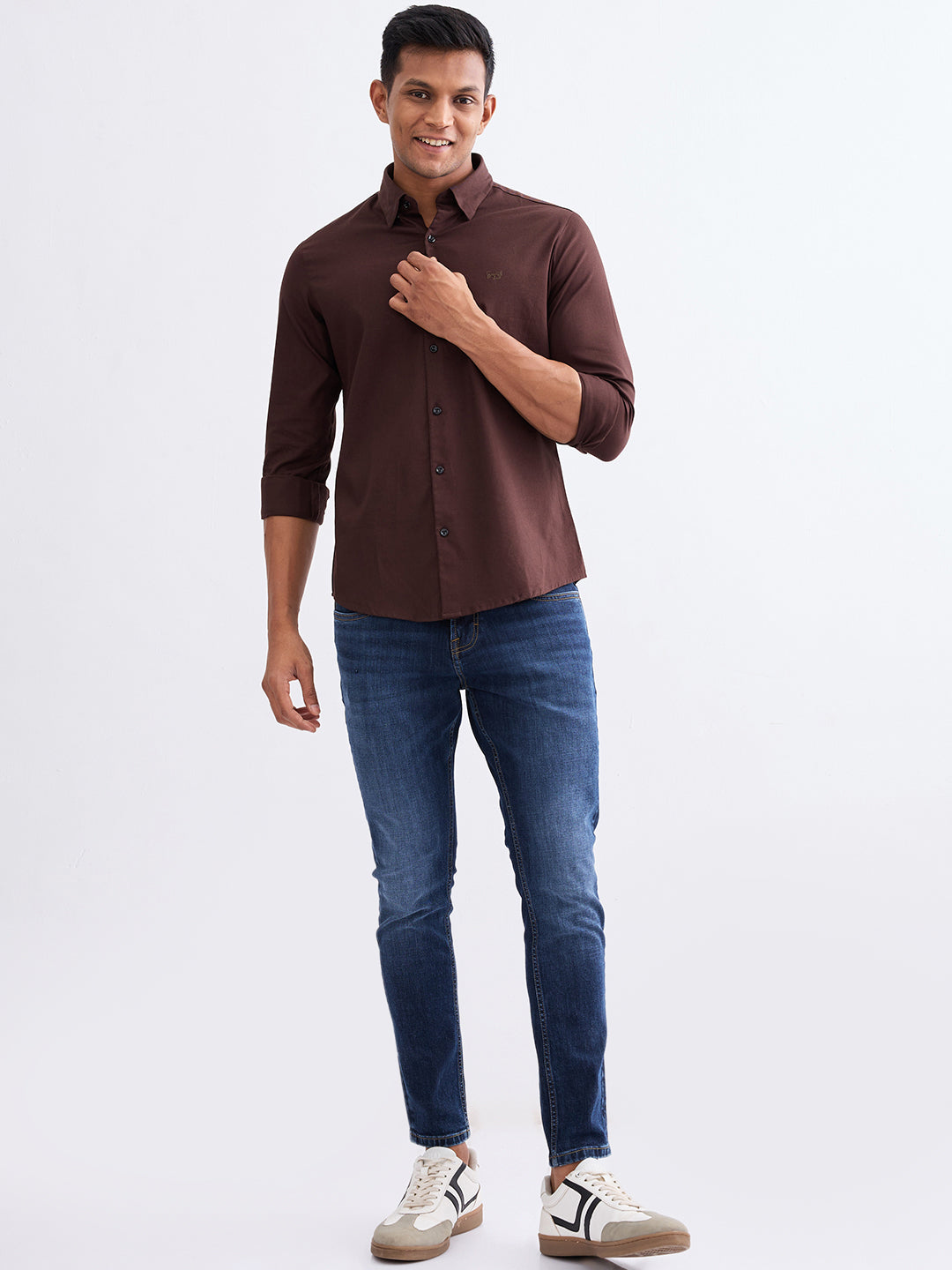 Spykar Friar Brown Slim Fit Casual Shirts For Men