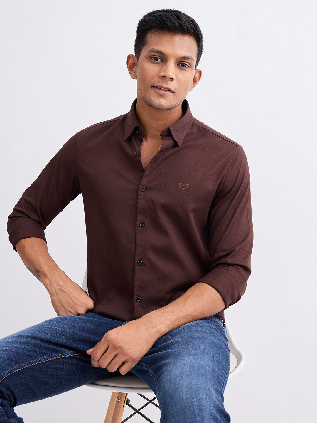 Spykar Friar Brown Slim Fit Casual Shirts For Men