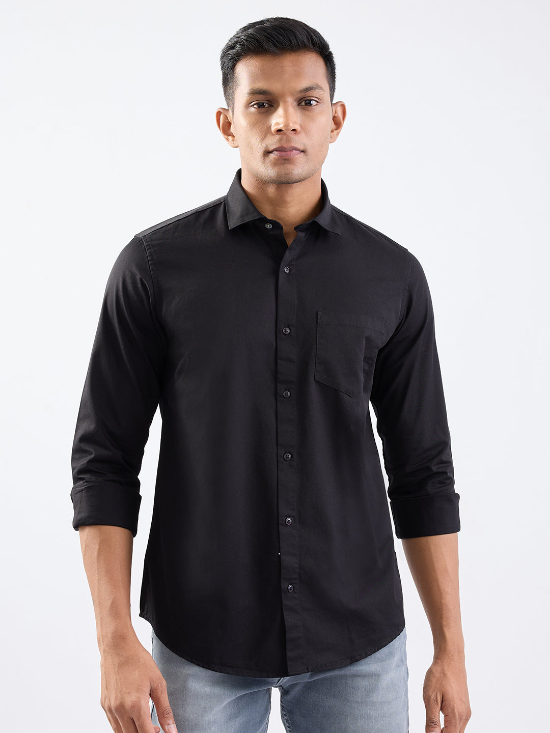 Spykar Black Slim Fit Casual Shirts For Men
