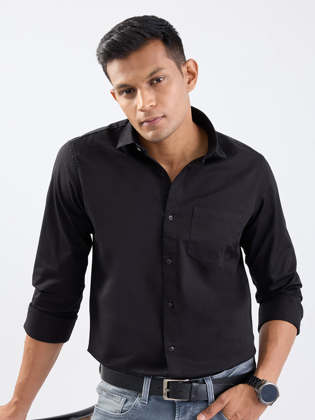 Spykar Black Slim Fit Casual Shirts For Men