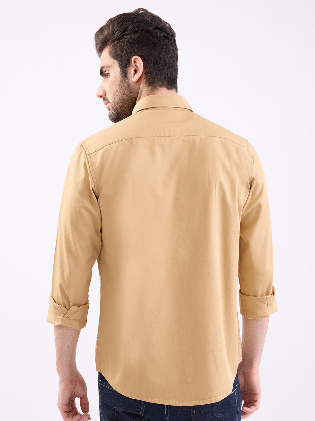 Spykar Camel Khaki Slim Fit Casual Shirts For Men