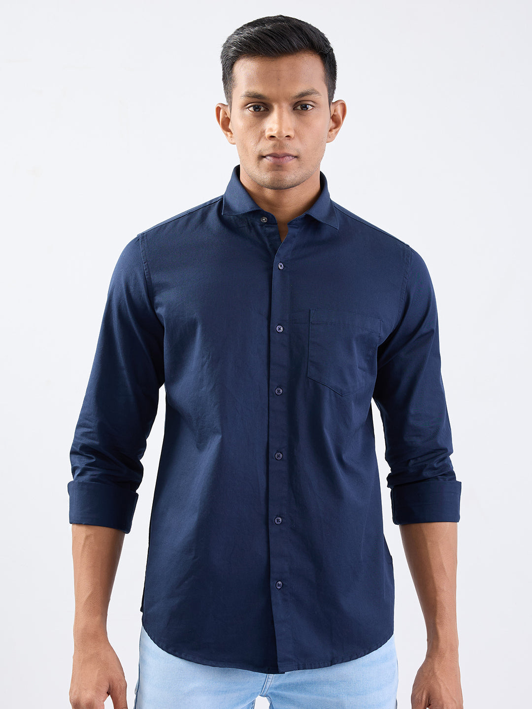 Spykar Navy Blue Slim Fit Casual Shirts For Men