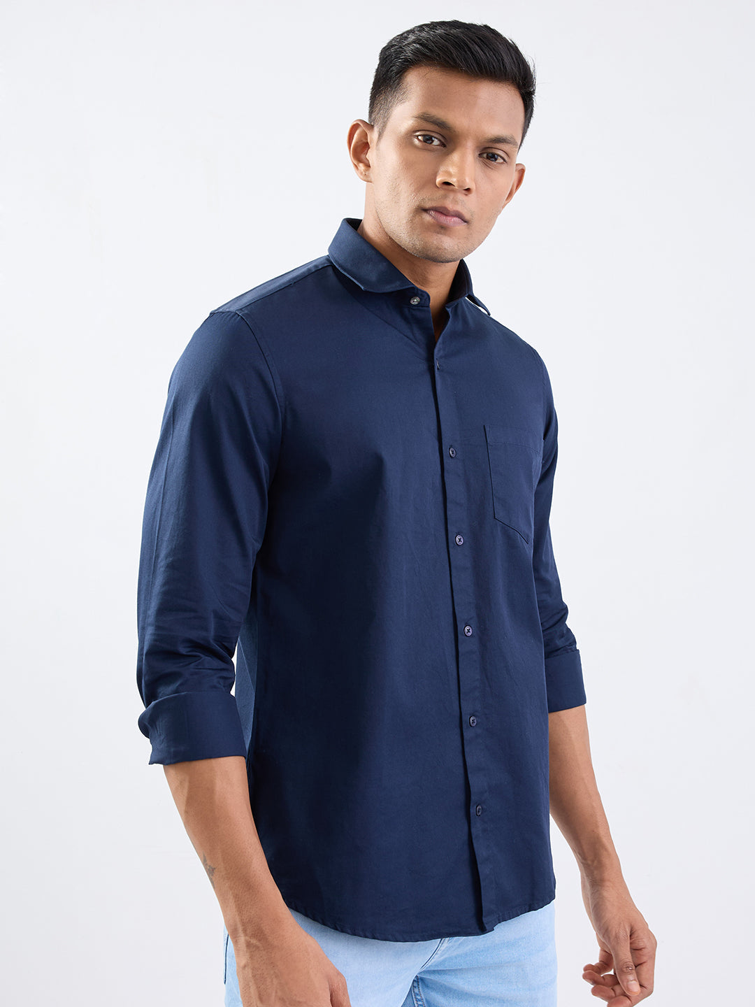 Spykar Navy Blue Slim Fit Casual Shirts For Men
