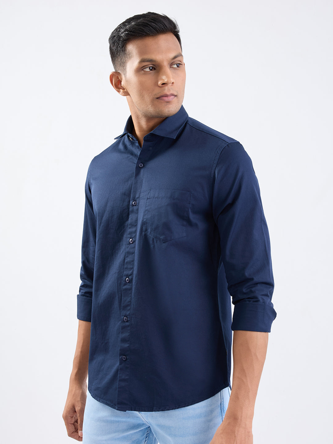 Spykar Navy Blue Slim Fit Casual Shirts For Men