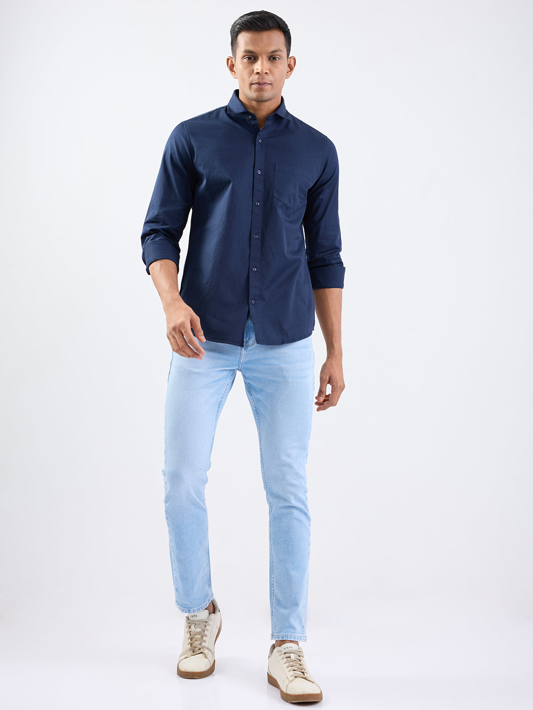 Spykar Navy Blue Slim Fit Casual Shirts For Men
