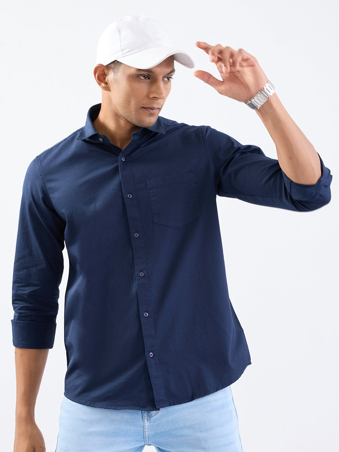 Spykar Navy Blue Slim Fit Casual Shirts For Men