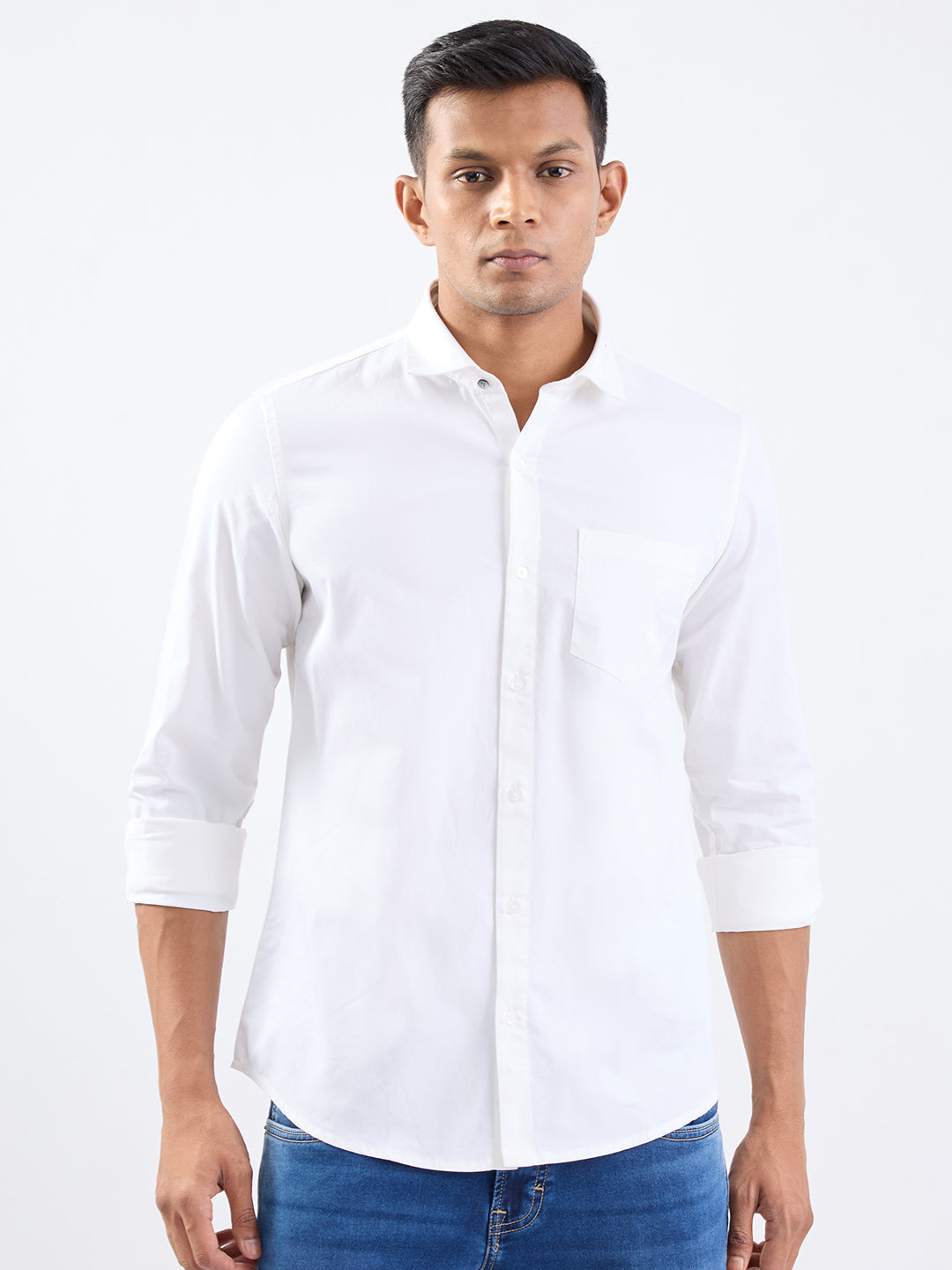 Spykar White Slim Fit Casual Shirts For Men