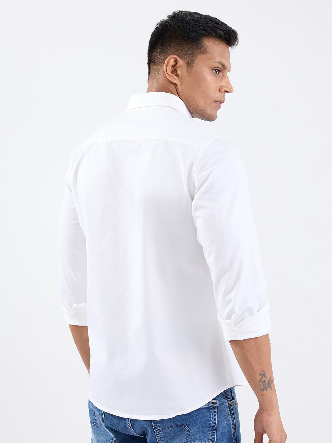 Spykar White Slim Fit Casual Shirts For Men