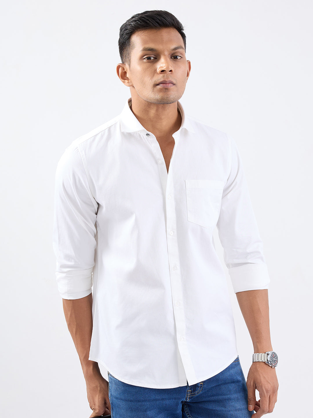 Spykar White Slim Fit Casual Shirts For Men