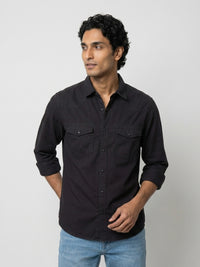 Men Shirt Solid Jet Black Regular Fit