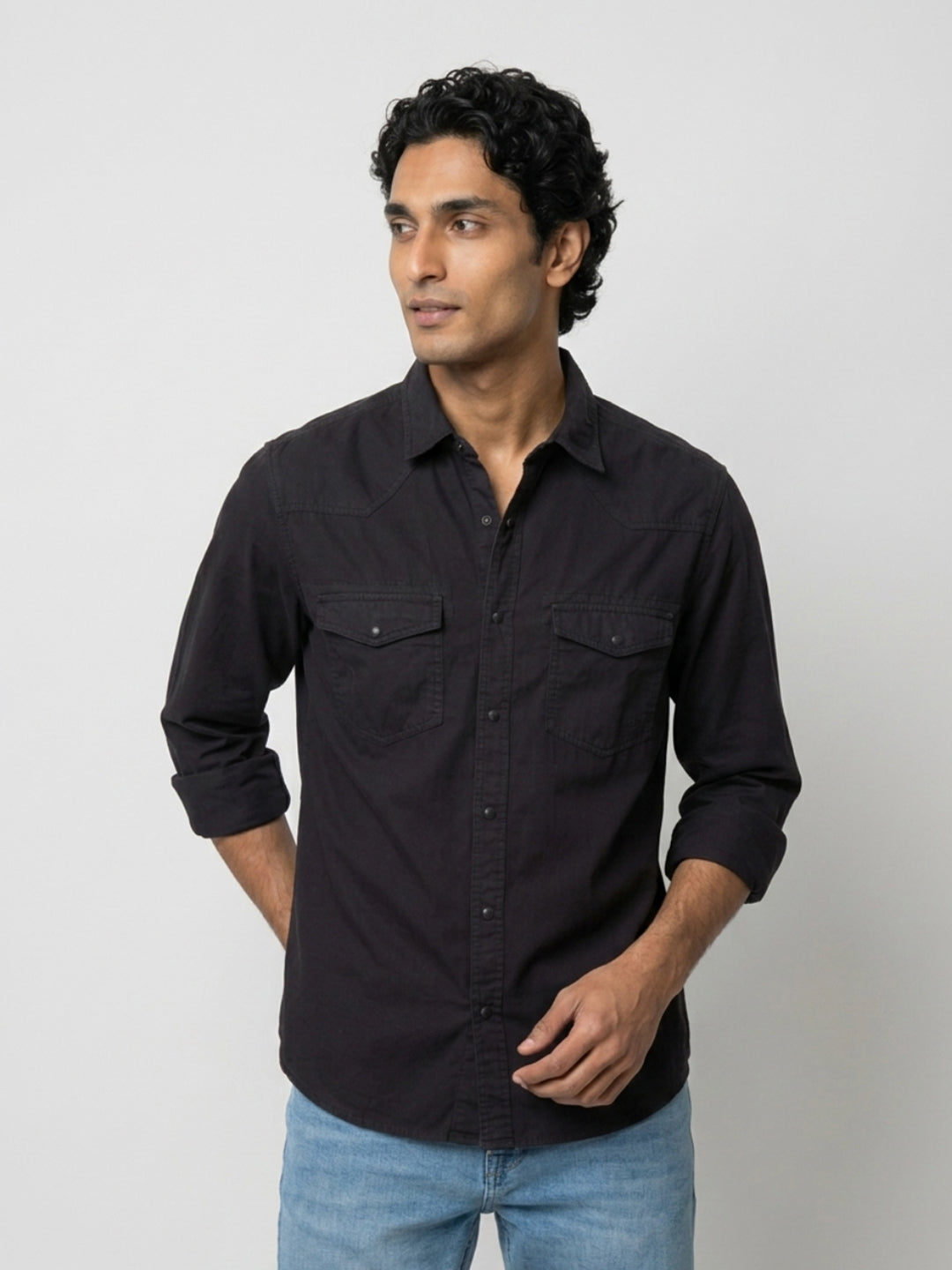 Men Shirt Solid Jet Black Regular Fit