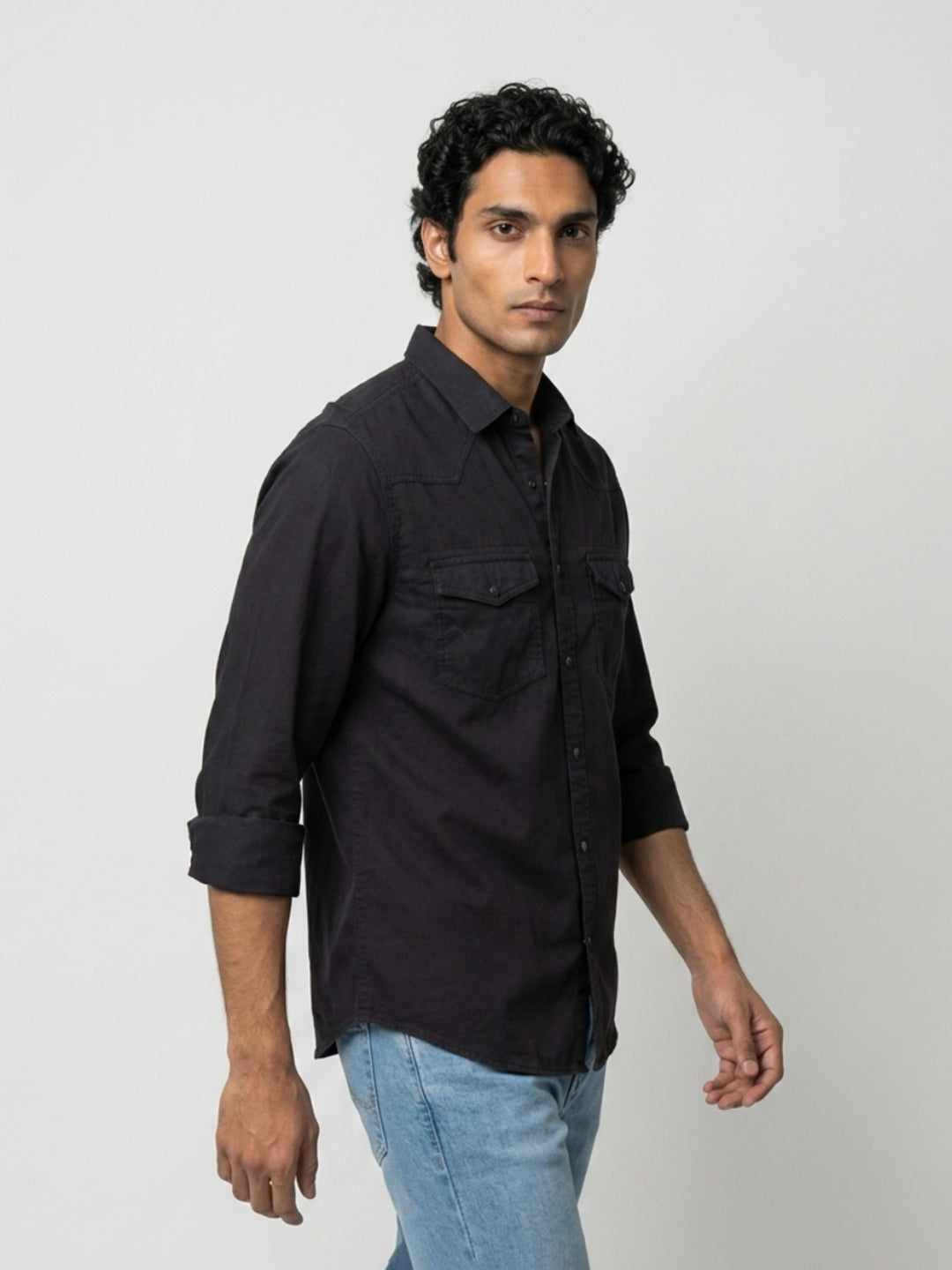 Men Shirt Solid Jet Black Regular Fit