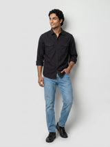 Men Shirt Solid Jet Black Regular Fit