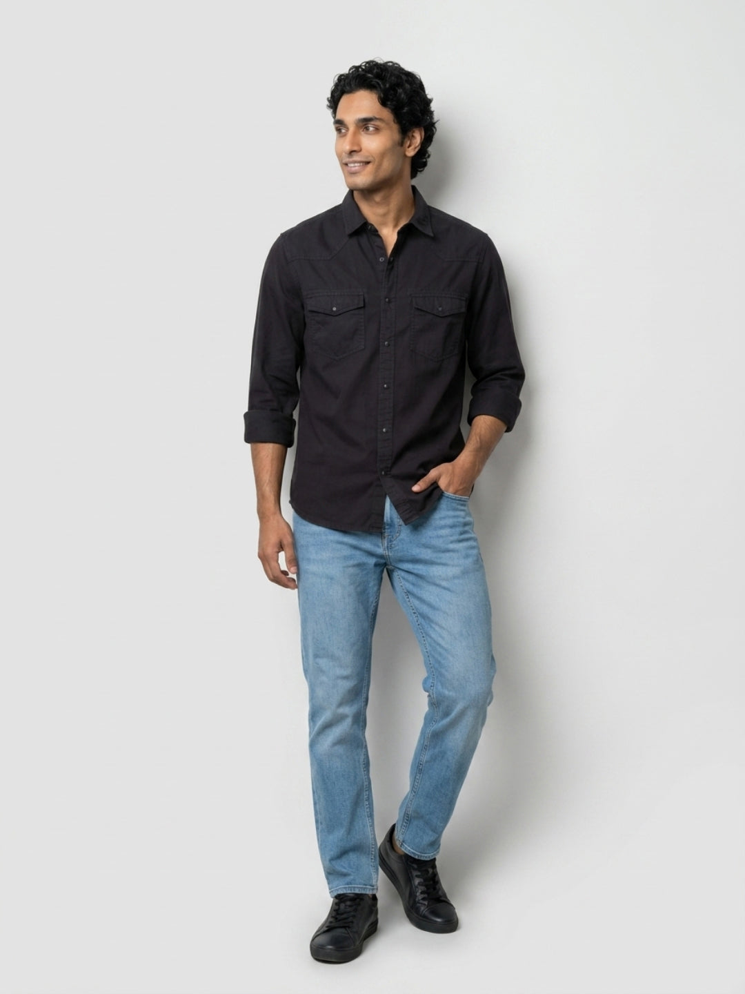 Men Shirt Solid Jet Black Regular Fit