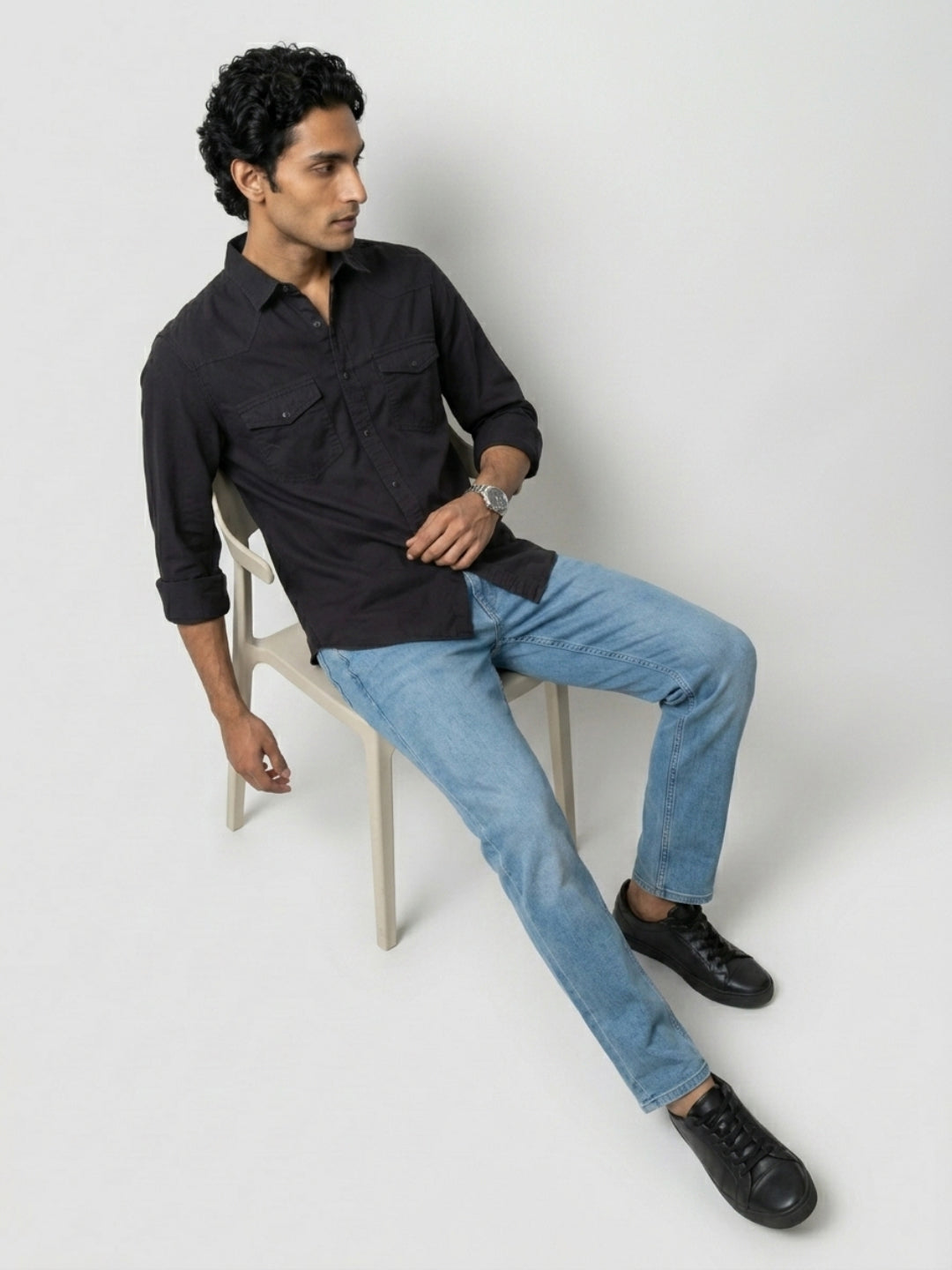 Men Shirt Solid Jet Black Regular Fit