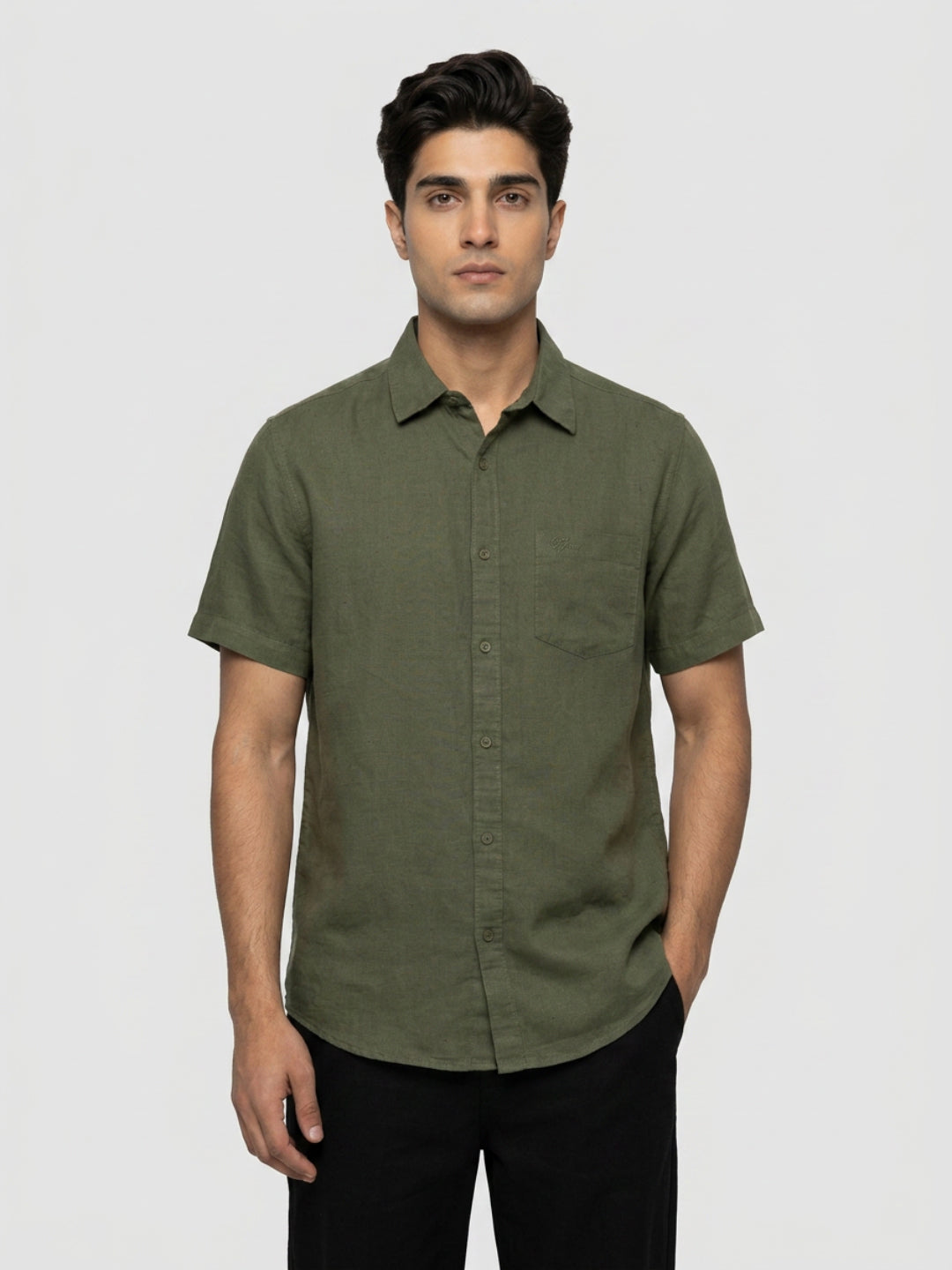 Men Shirt Solid Green Regular Fit