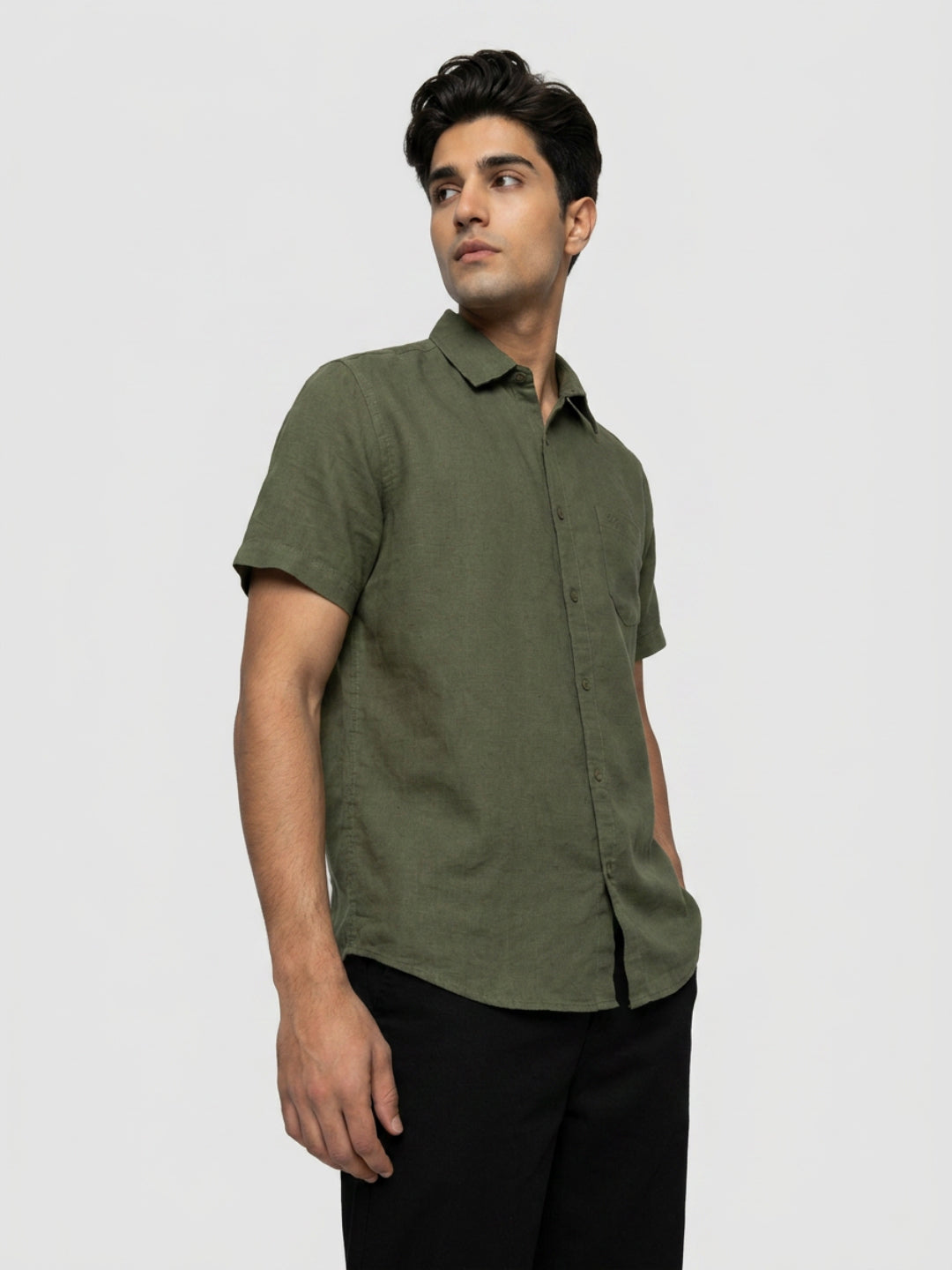 Men Shirt Solid Green Regular Fit