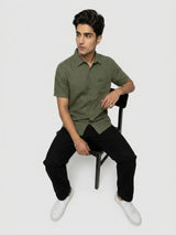 Men Shirt Solid Green Regular Fit