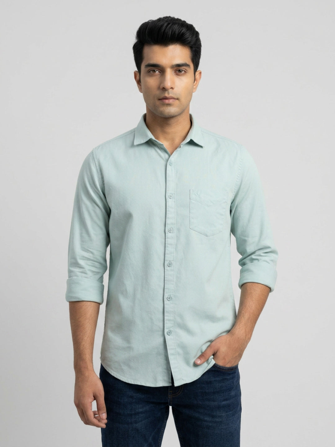 Men Shirt Solid Green Regular Fit