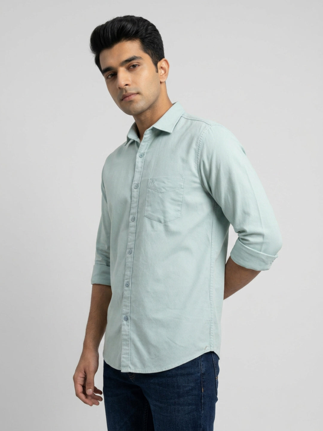 Men Shirt Solid Green Regular Fit