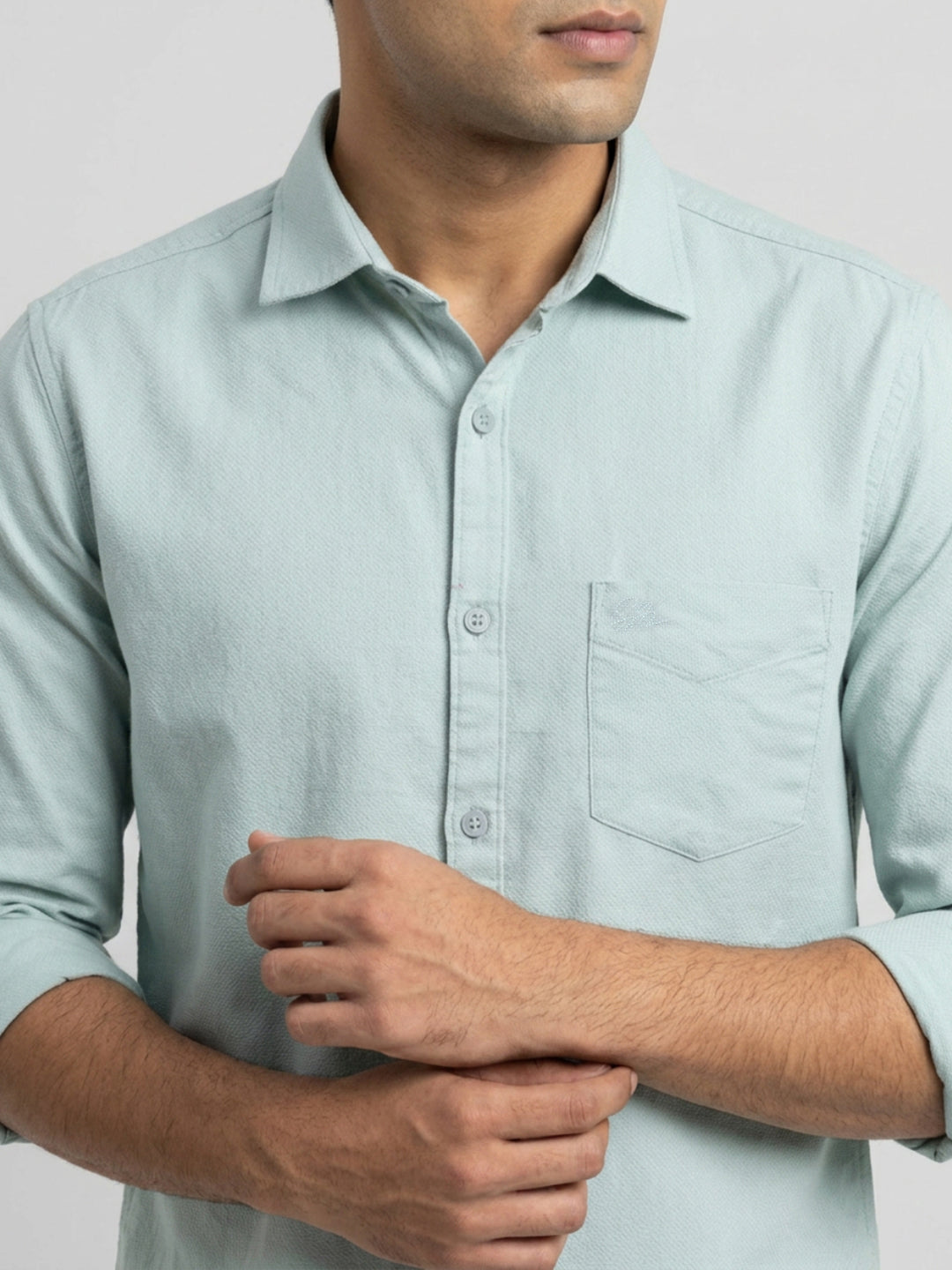 Men Shirt Solid Green Regular Fit