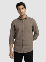 Men Shirt Solid Brown Regular Fit