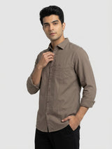 Men Shirt Solid Brown Regular Fit