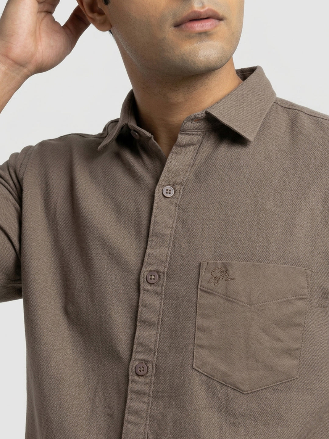 Men Shirt Solid Brown Regular Fit