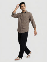 Men Shirt Solid Brown Regular Fit