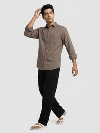 Men Shirt Solid Brown Regular Fit
