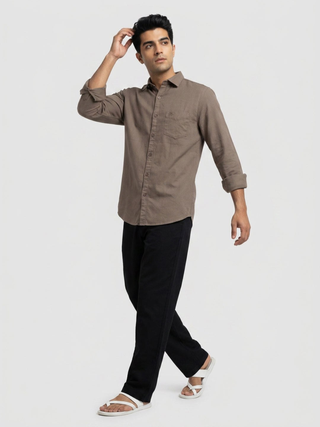 Men Shirt Solid Brown Regular Fit