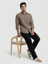 Men Shirt Solid Brown Regular Fit