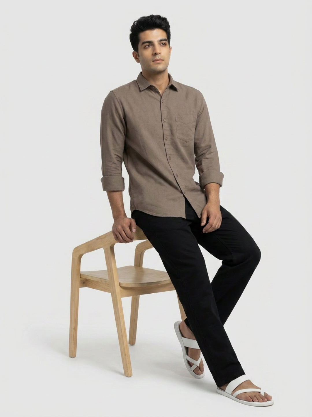 Men Shirt Solid Brown Regular Fit