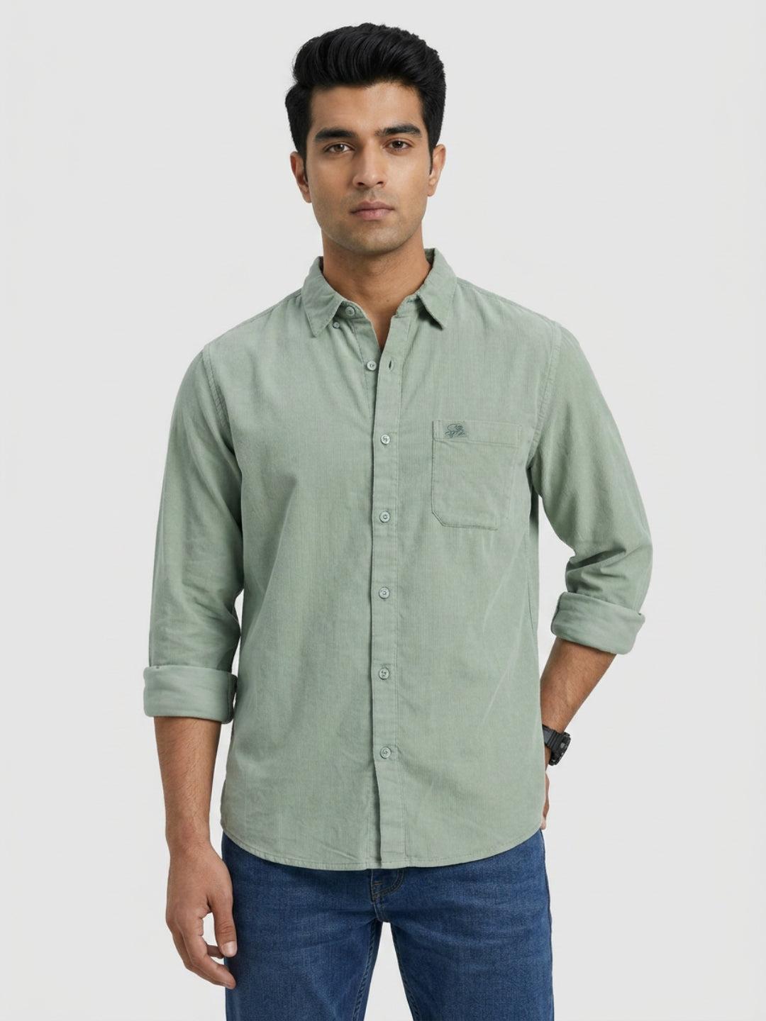Men Shirt Solid Green Regular Fit