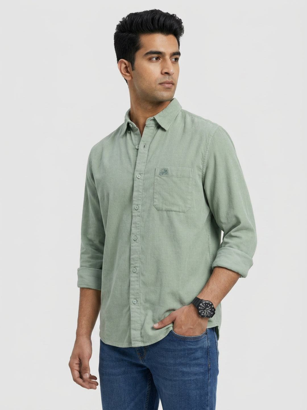 Men Shirt Solid Green Regular Fit