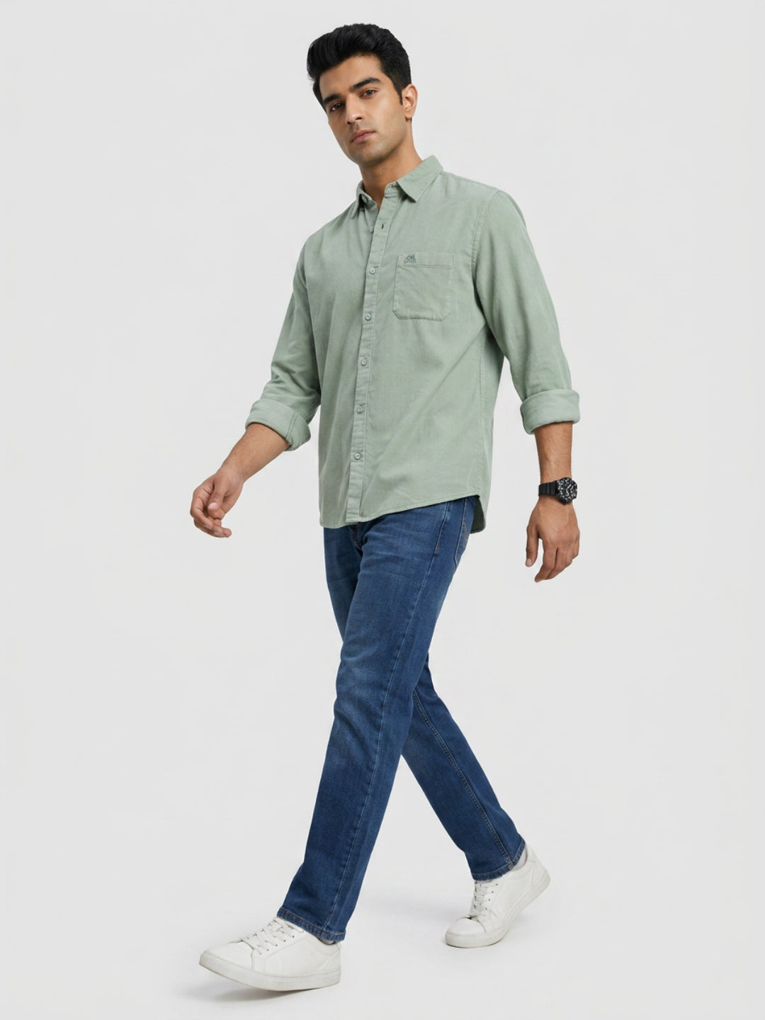 Men Shirt Solid Green Regular Fit