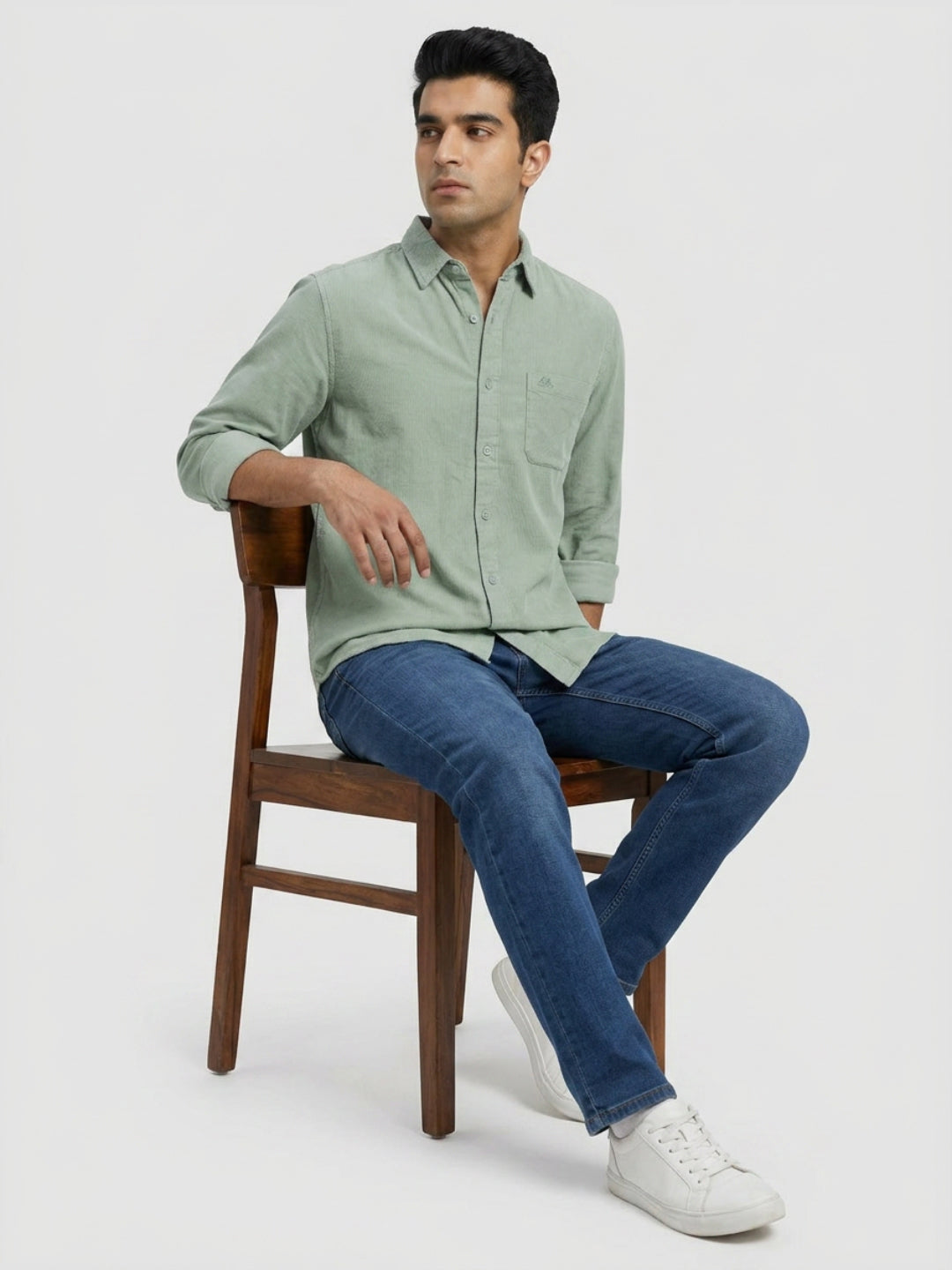 Men Shirt Solid Green Regular Fit