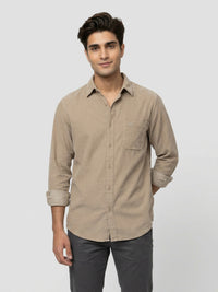 Men Shirt Solid Beige Regular Fit