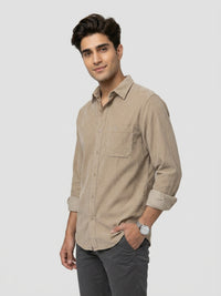 Men Shirt Solid Beige Regular Fit