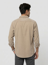 Men Shirt Solid Beige Regular Fit