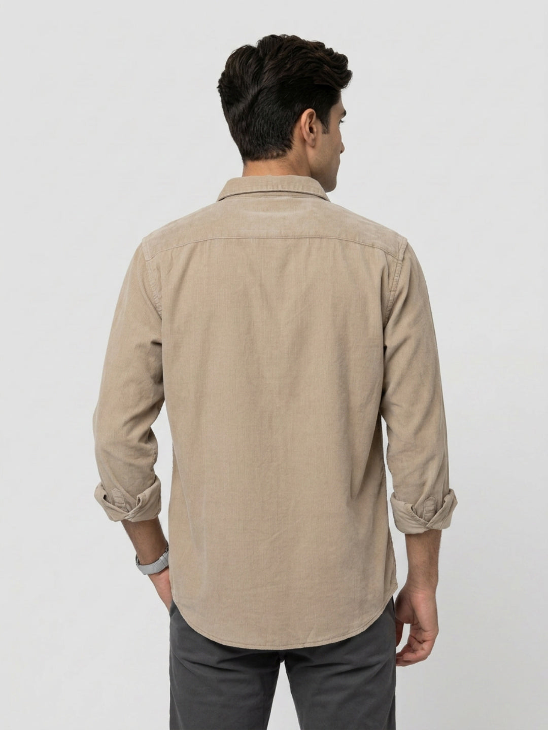Men Shirt Solid Beige Regular Fit