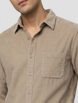 Men Shirt Solid Beige Regular Fit