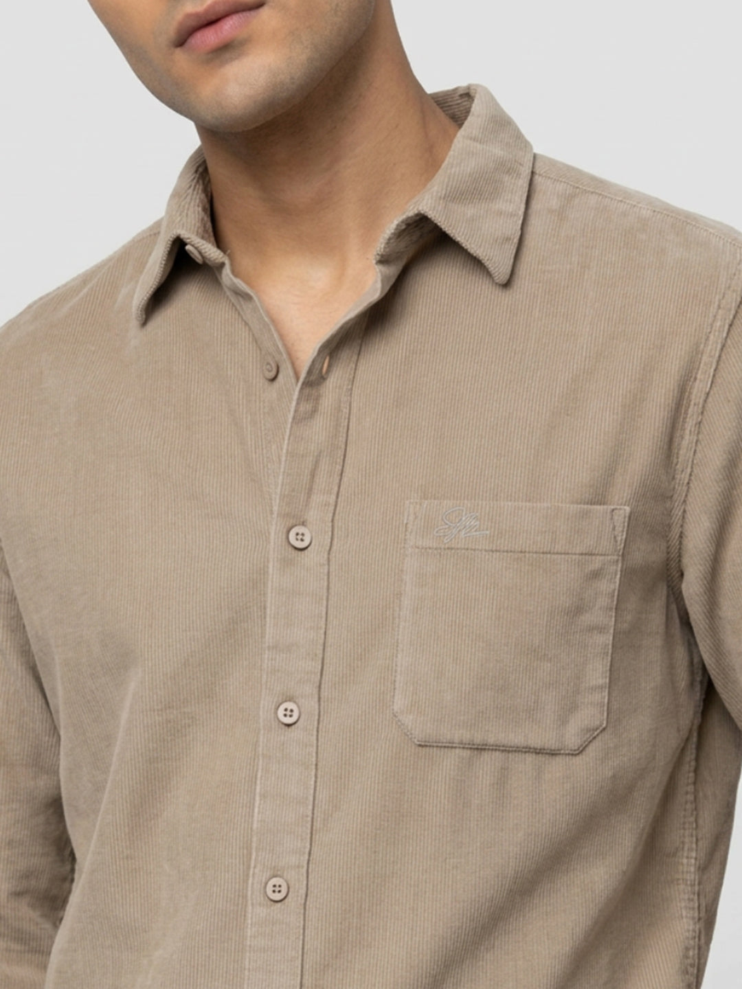 Men Shirt Solid Beige Regular Fit